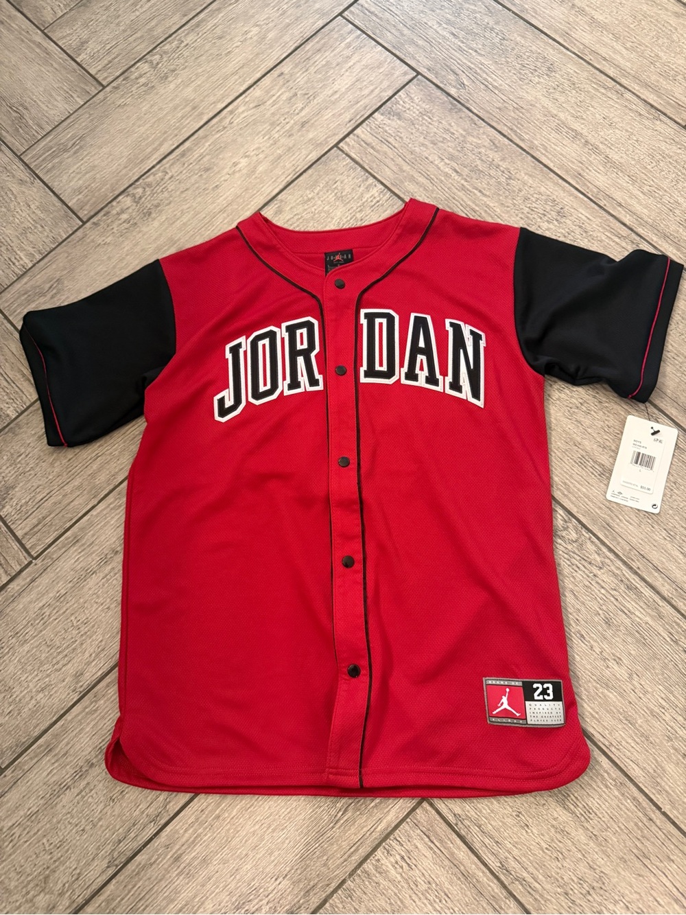 Jordan Red and Black Baseball-Style Button-Up Shirt